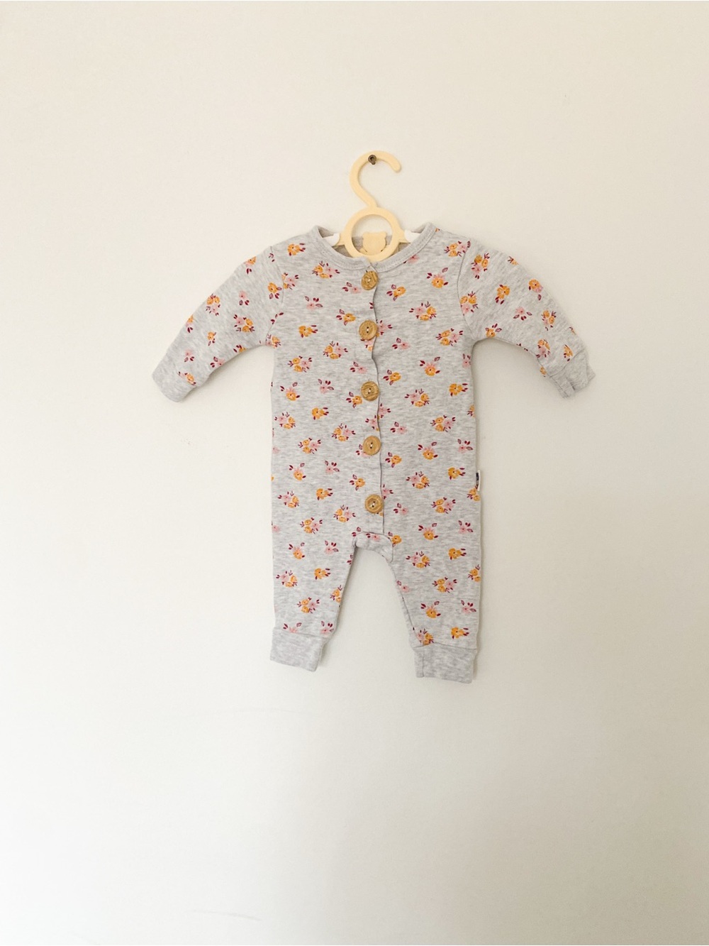 Rabbit & Bear Gray Floral Button-Front Baby One-Piece Bodysuit - 100% Cotton